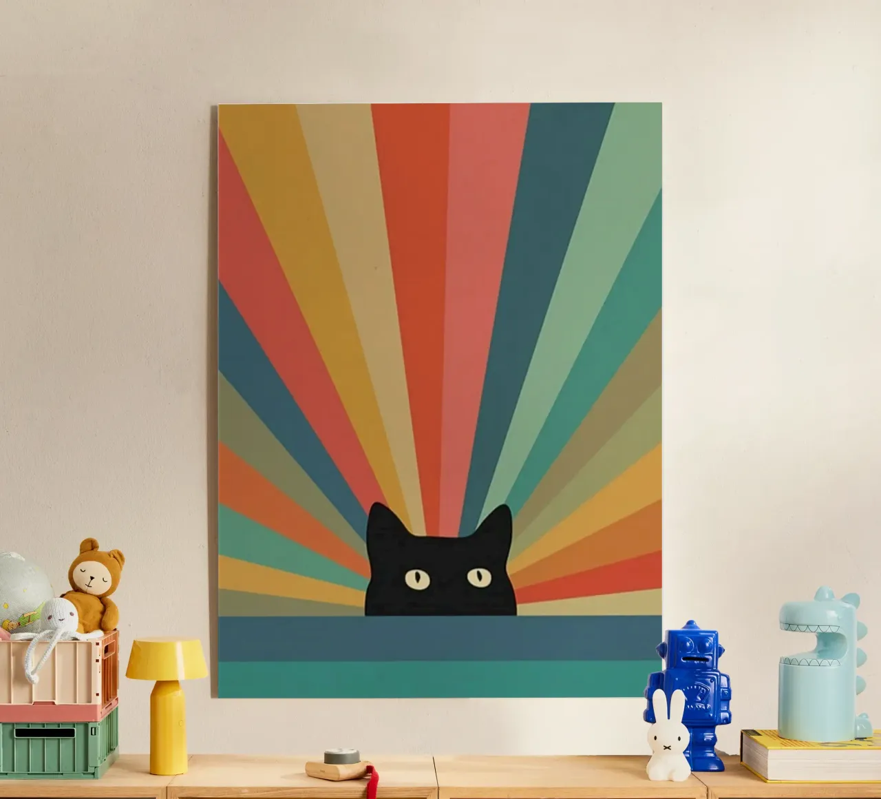 black cat in colorful shade plexiglass da comura