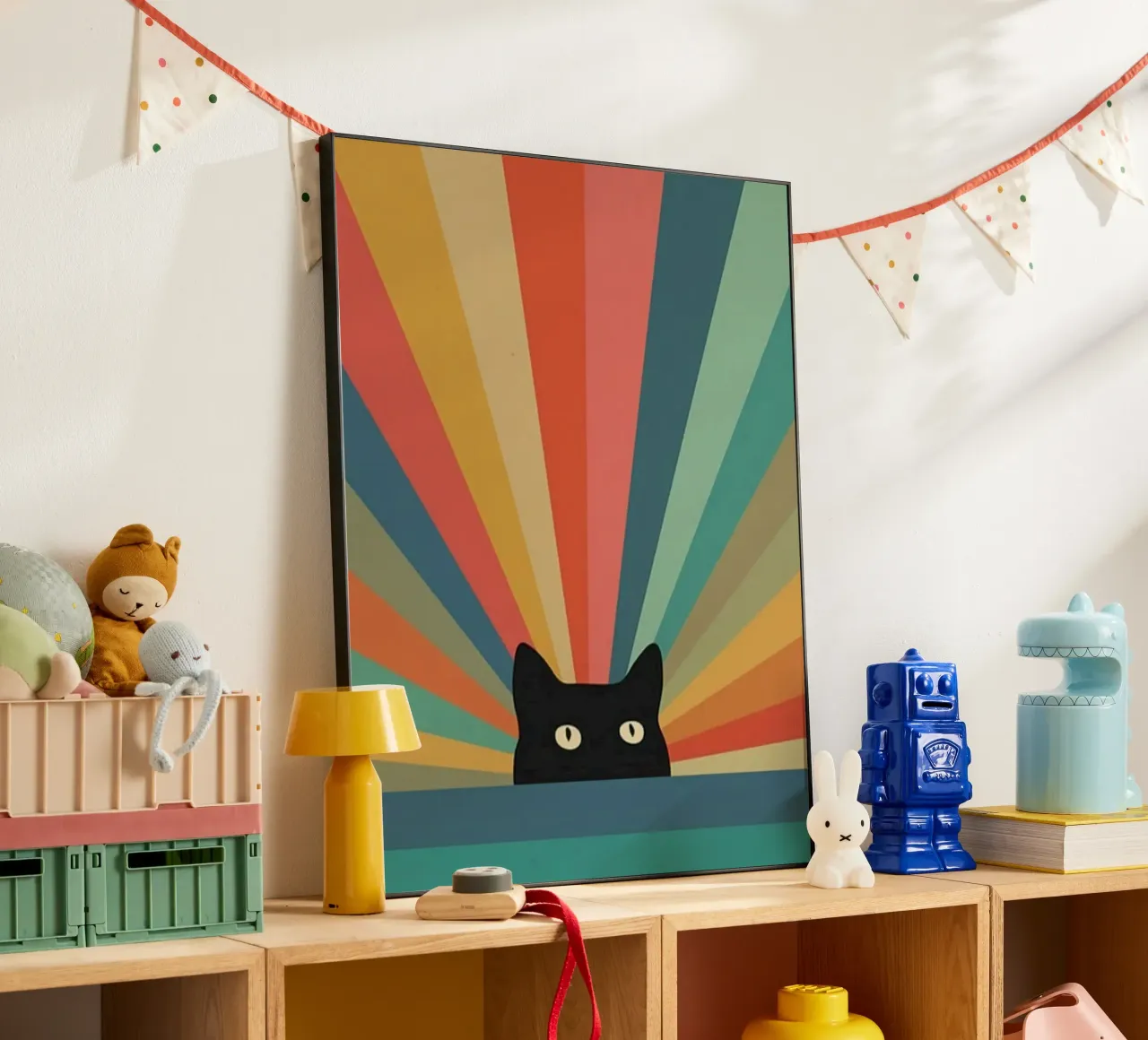 black cat in colorful shade alluminio dibond da comura