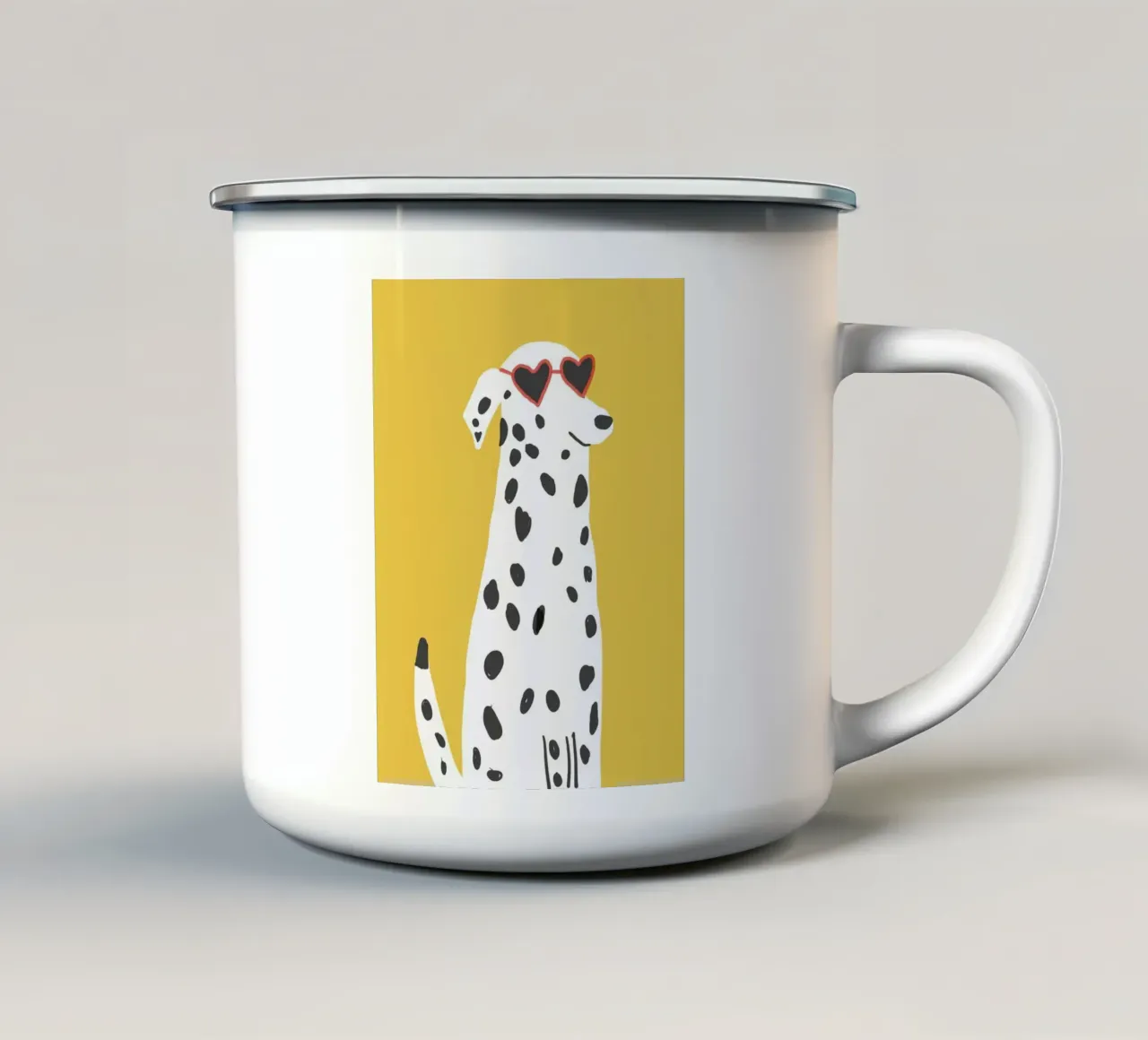 dot dog with heart glasses tazza in smalto da comura