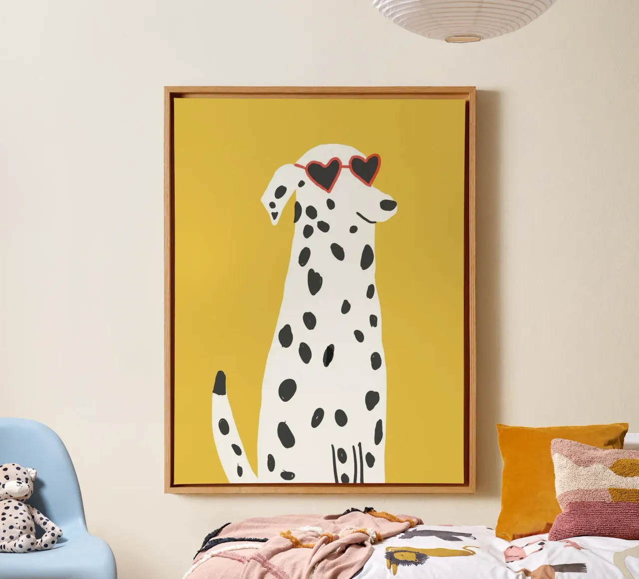 dot dog with heart glasses tela con Cornice a cassetta da comura