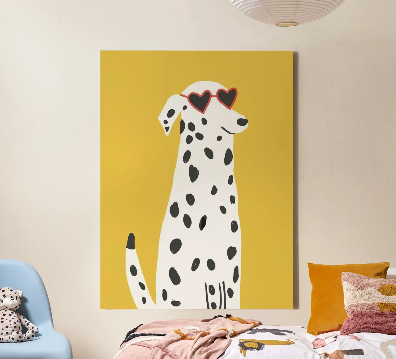 dot dog with heart glasses tela con Cornice a cassetta da comura