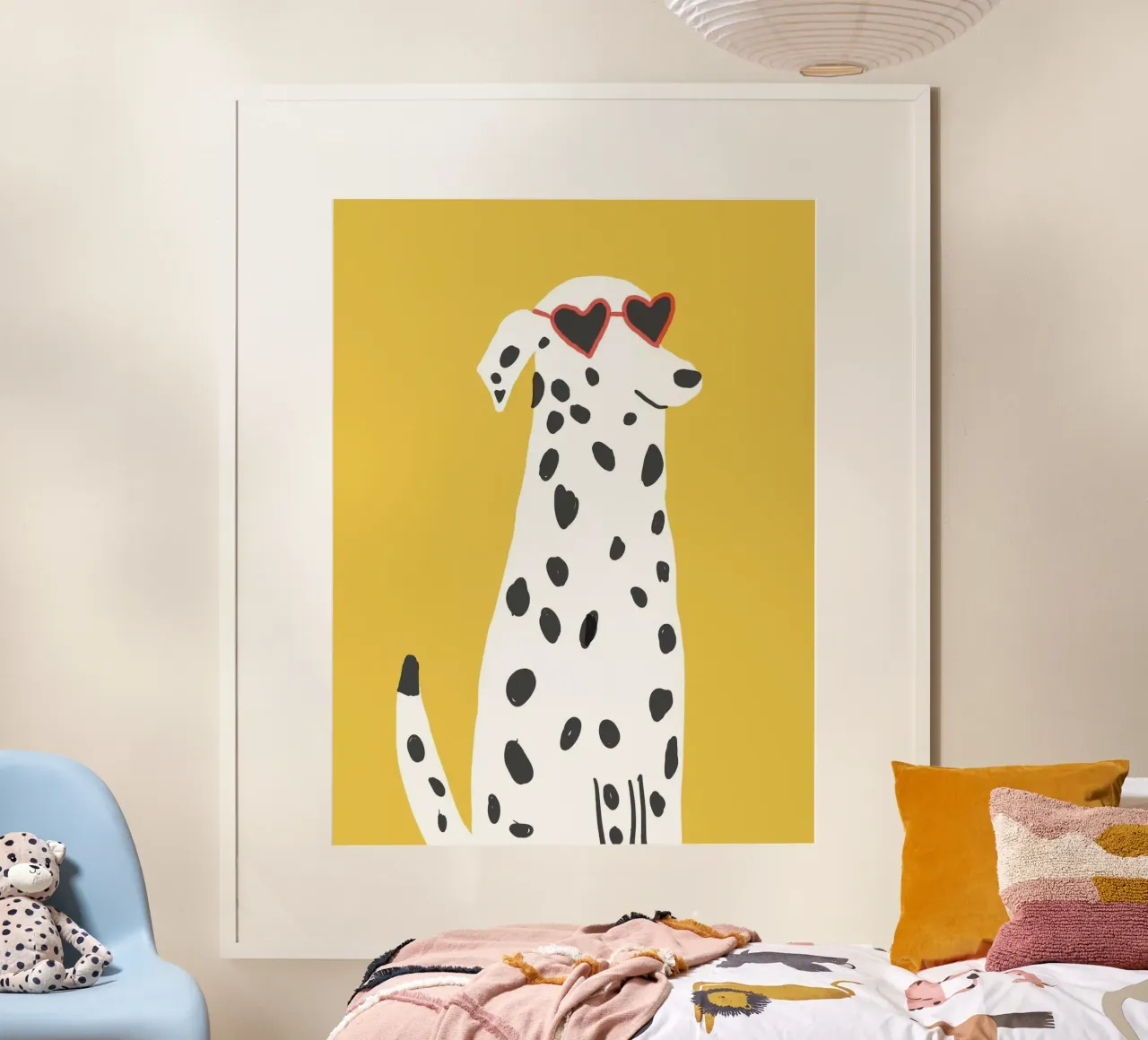dot dog with heart glasses poster con telaio in alluminio da comura