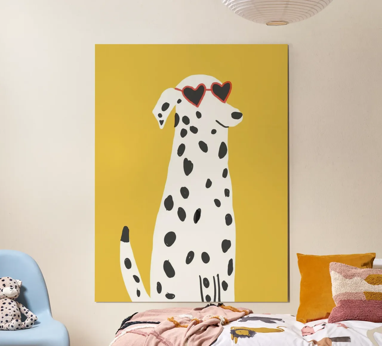 dot dog with heart glasses poster con telaio in alluminio da comura