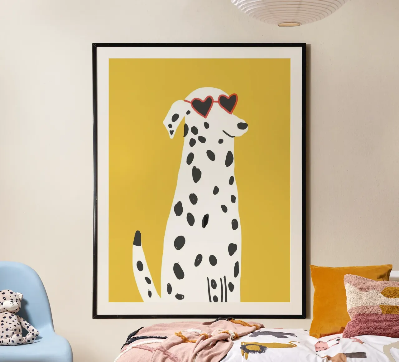 dot dog with heart glasses poster con telaio in alluminio da comura