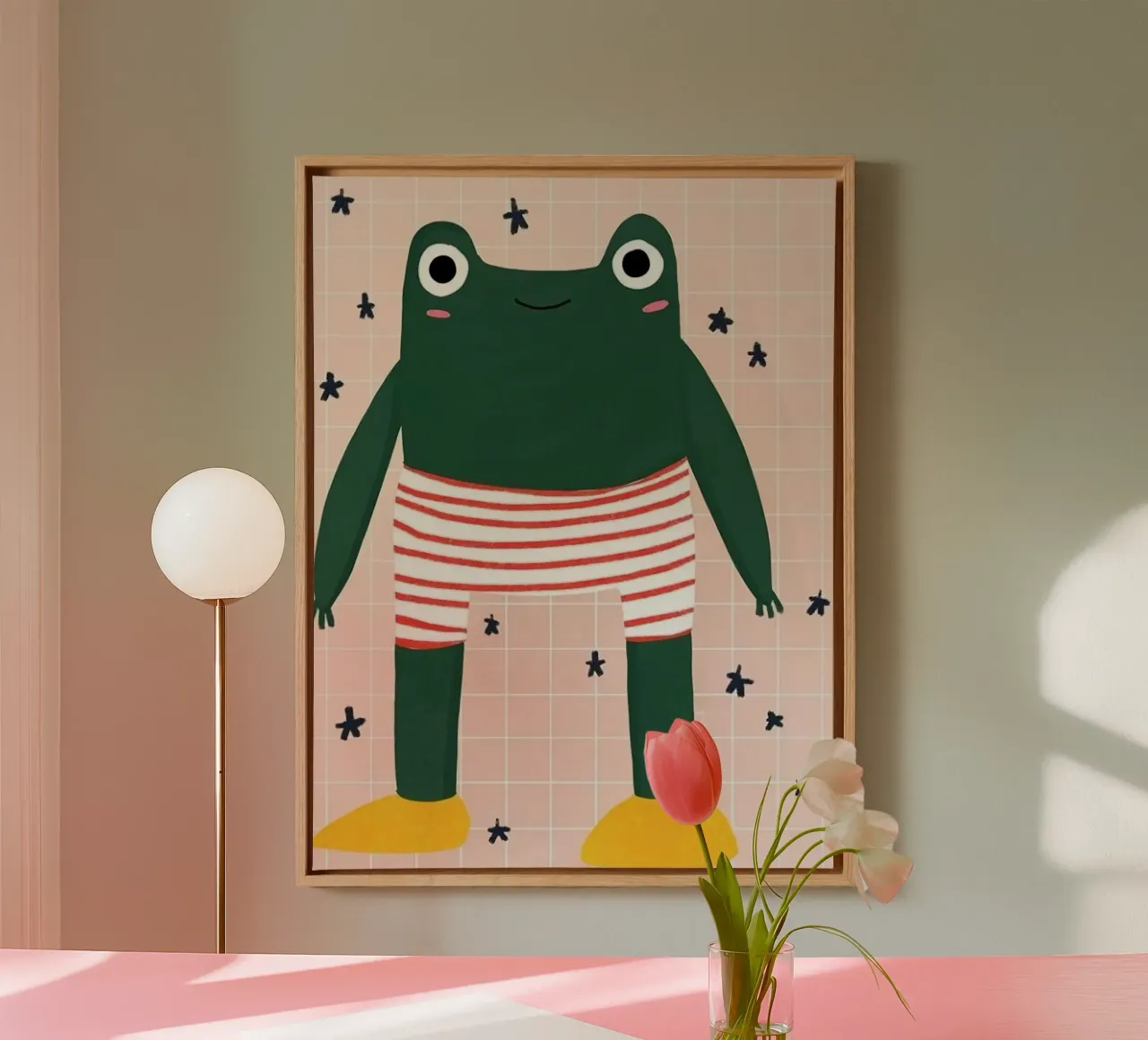 frog in funny pant canvas met Baklijst van Josum