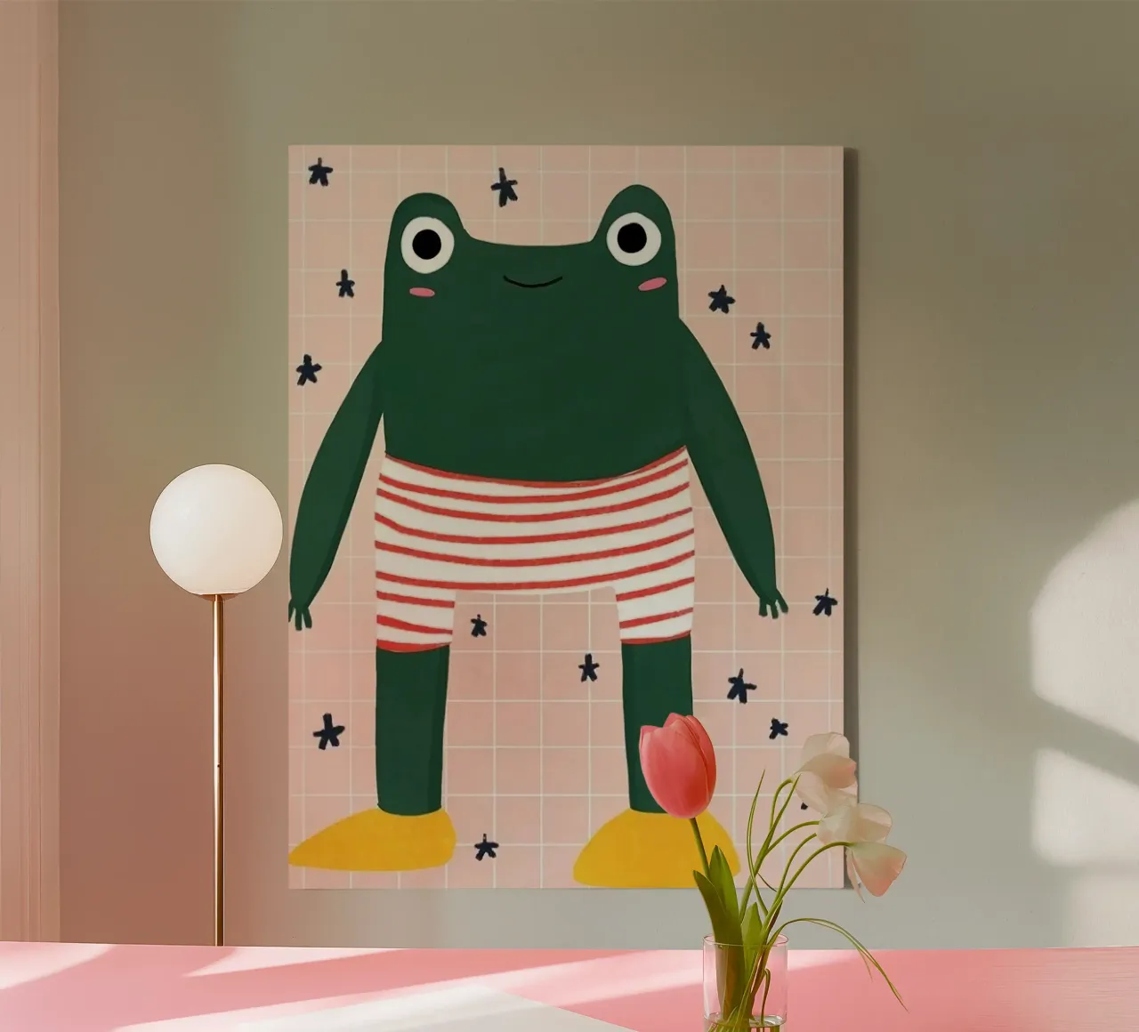 frog in funny pant canvas met Baklijst van Josum