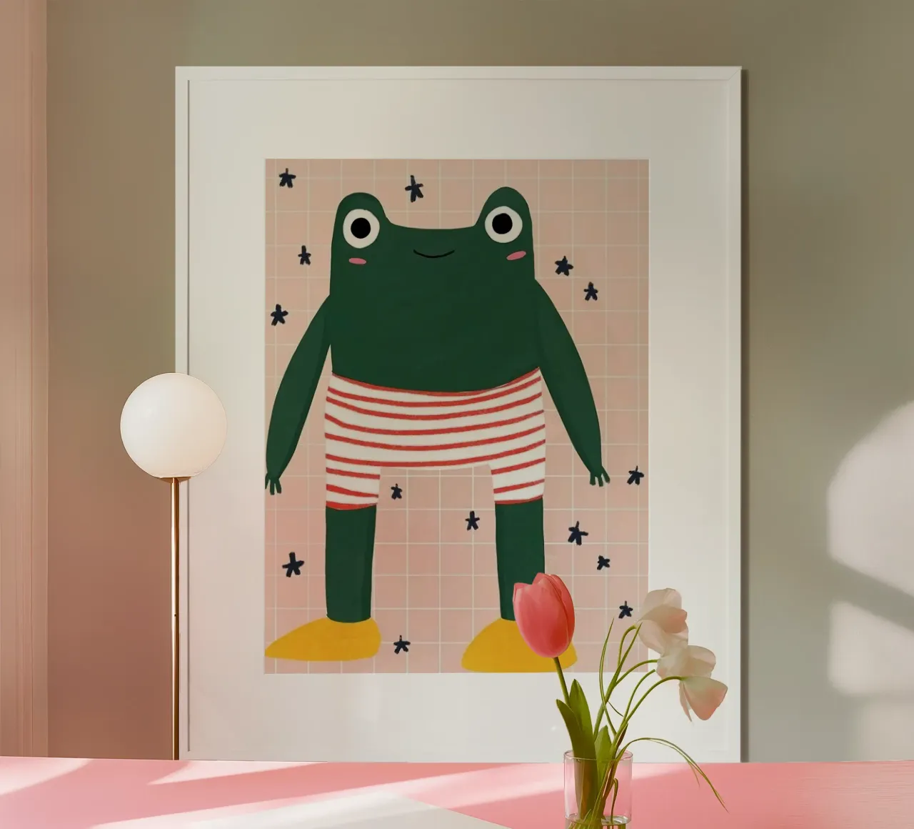 frog in funny pant poster con telaio in plastica da Josum