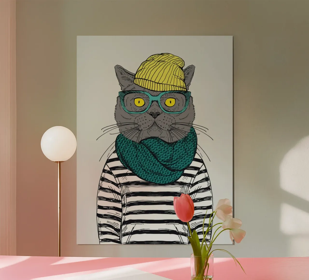 cute cat with striped shirt poster con telaio in alluminio da comura