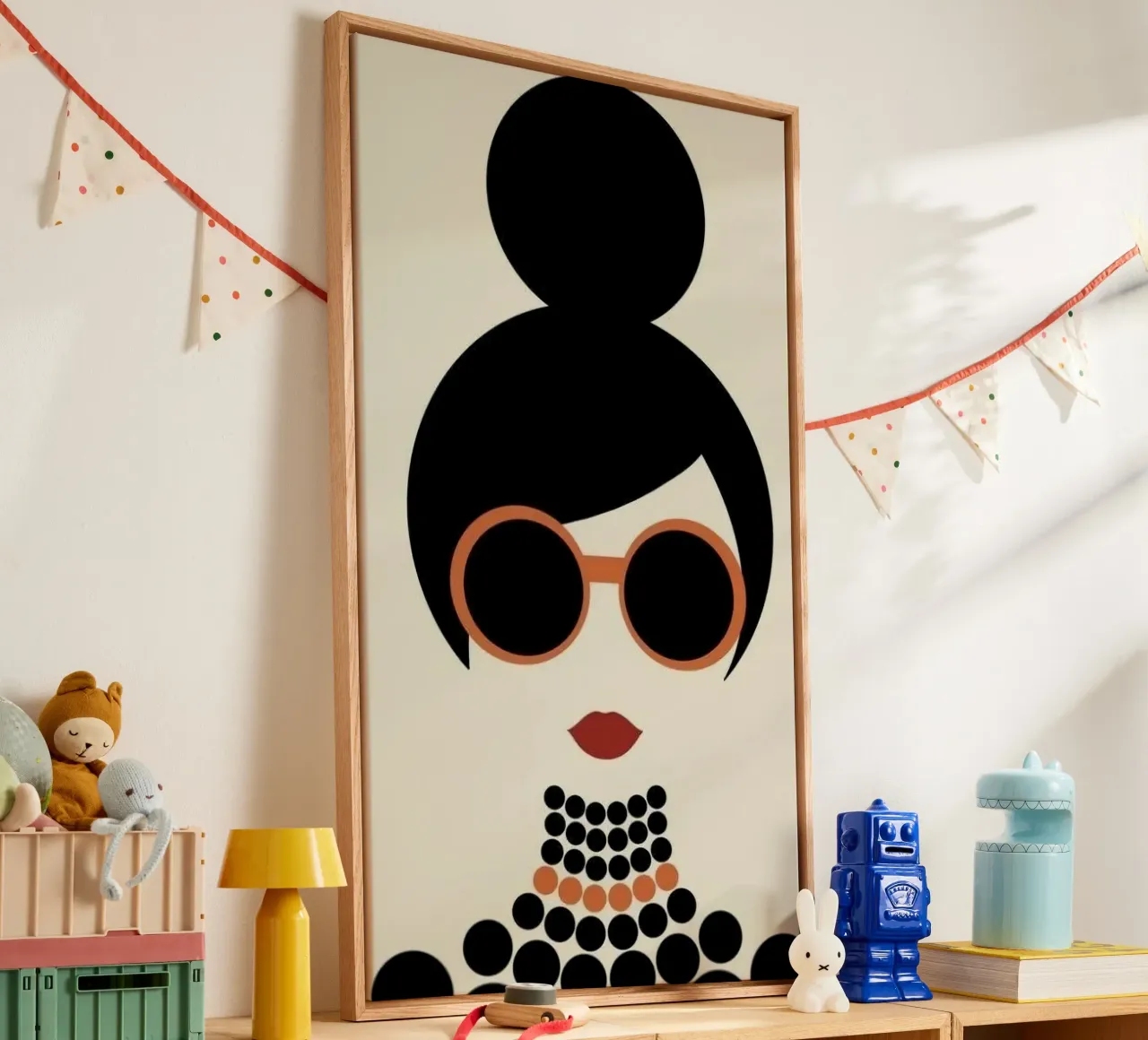 abstract girl in shape circle Leinwand mit Schattenfugenrahmen von Josum