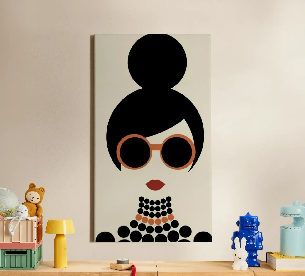 abstract girl in shape circle Leinwand mit Schattenfugenrahmen von Josum