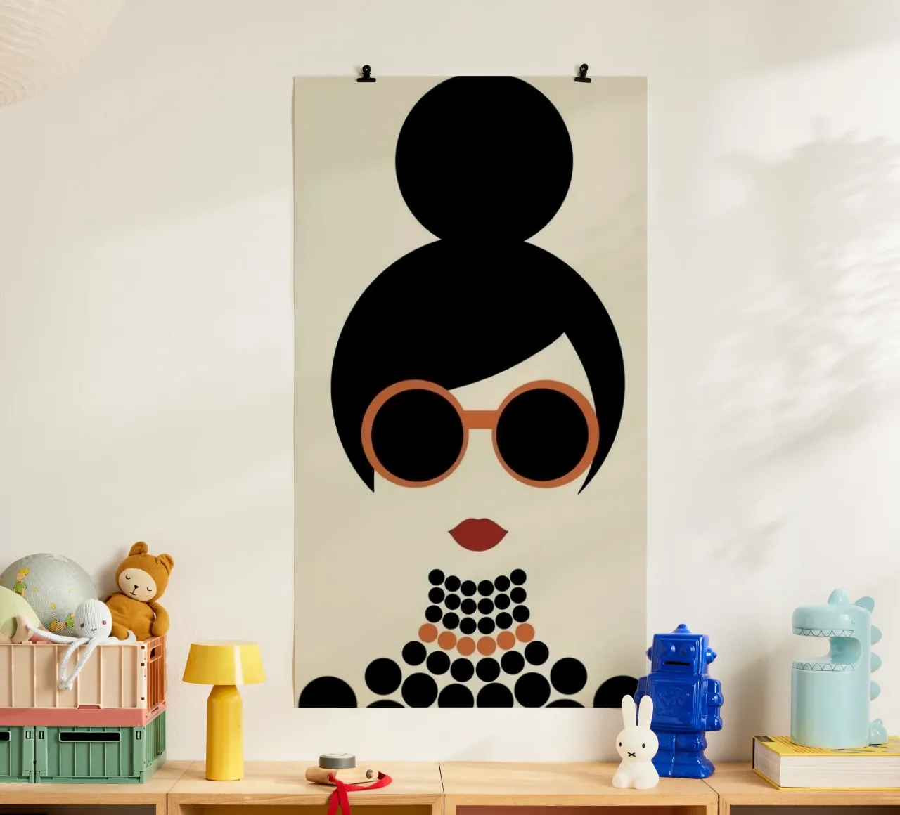 abstract girl in shape circle poster con telaio in plastica da Josum