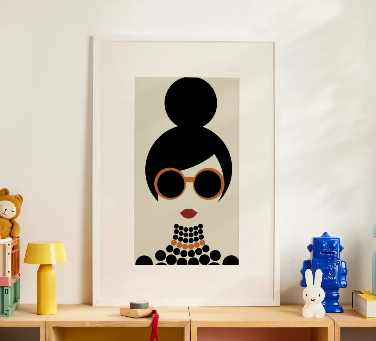 abstract girl in shape circle poster con telaio in plastica da Josum