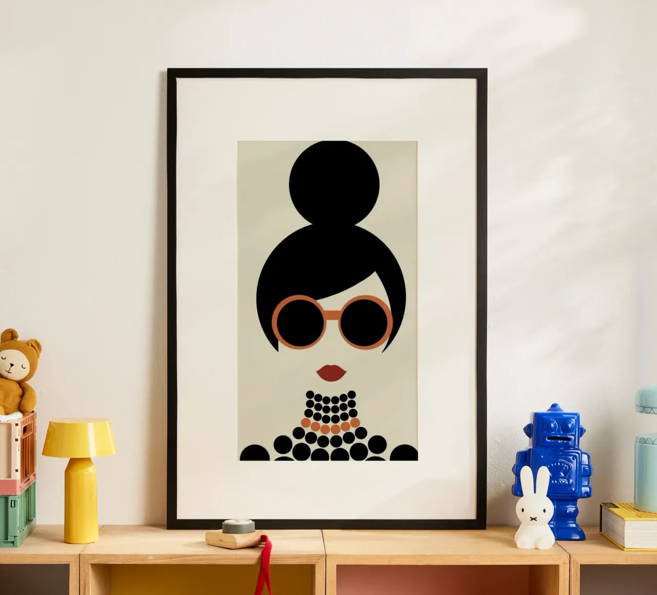 abstract girl in shape circle poster con telaio in plastica da Josum