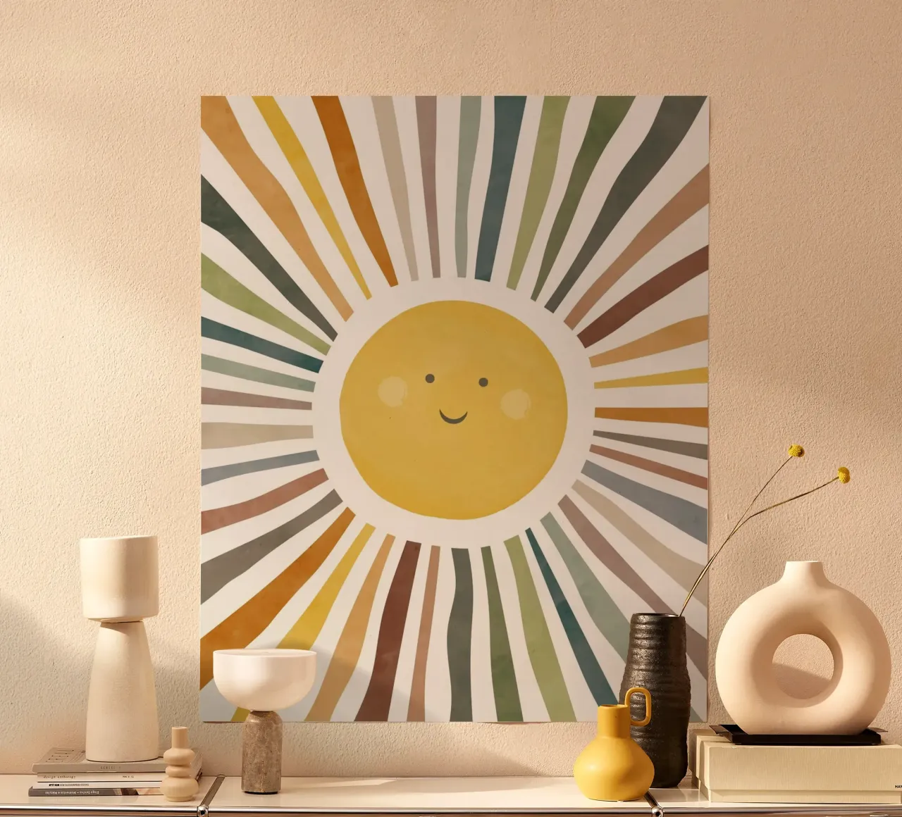 sun shine line colorful poster con telaio in legno da comura