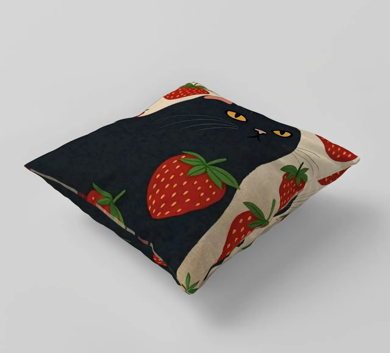 cat with strawberry shape cuscino da comura