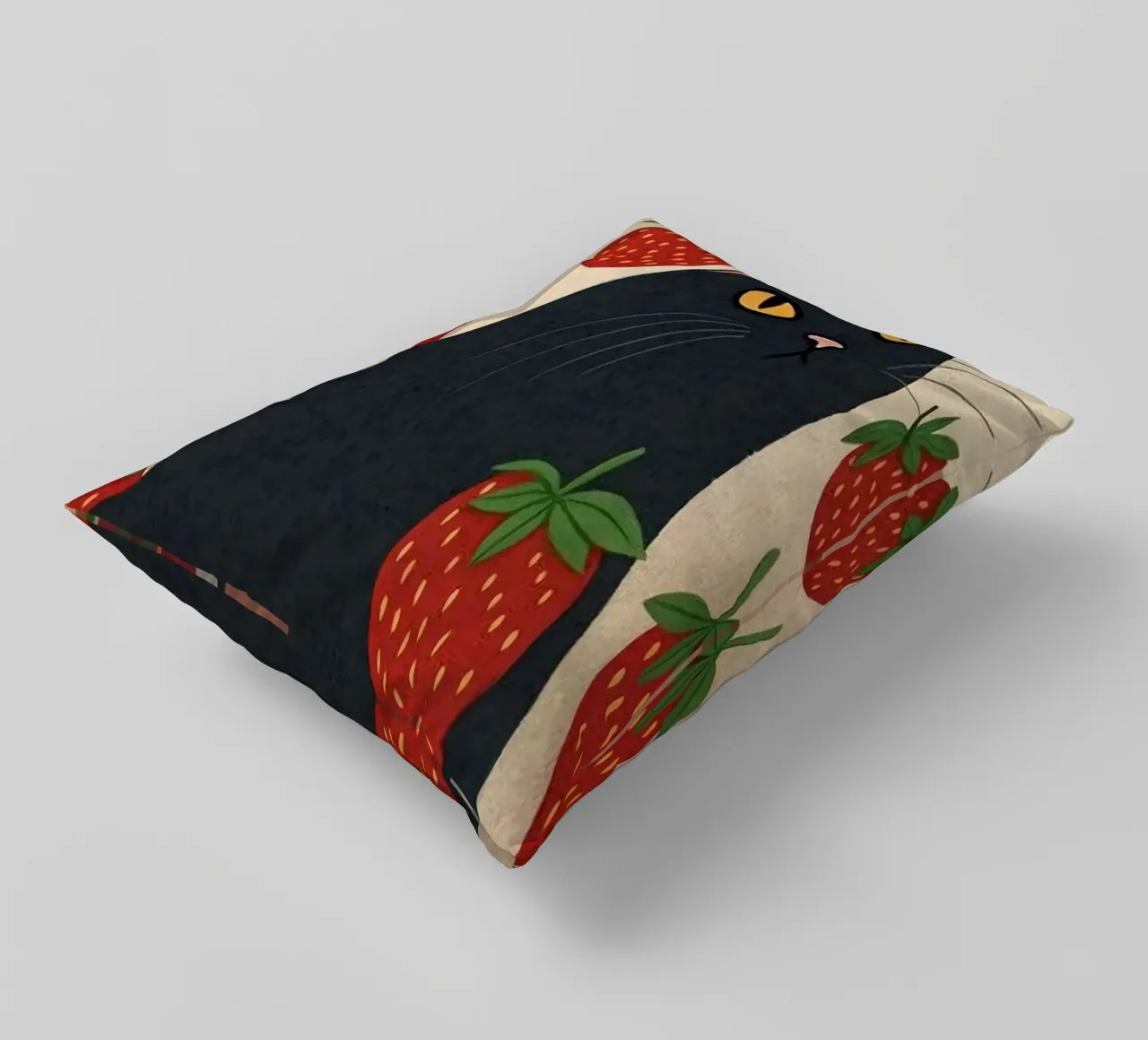 cat with strawberry shape cuscino da comura