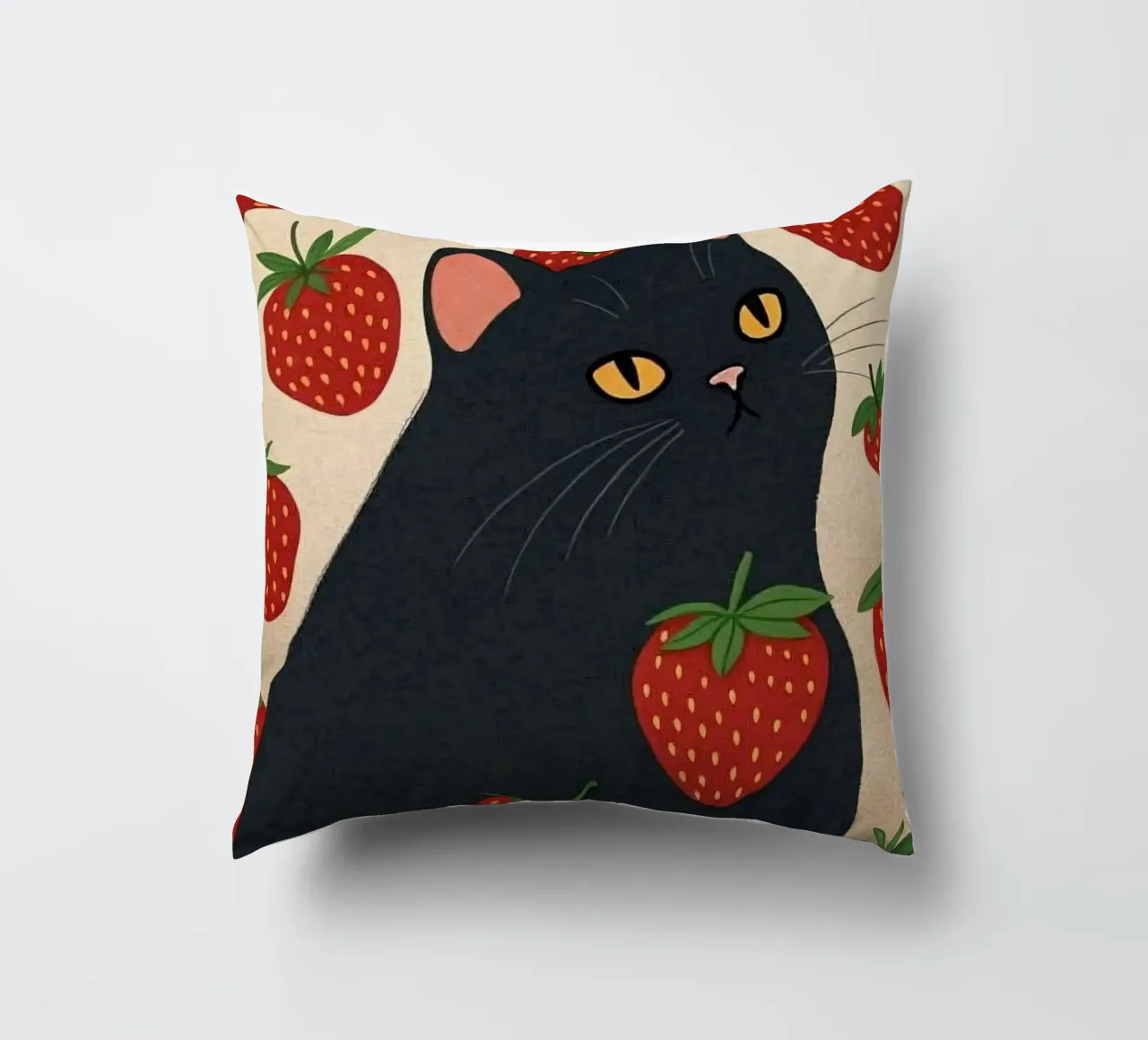 cat with strawberry shape cuscino da comura