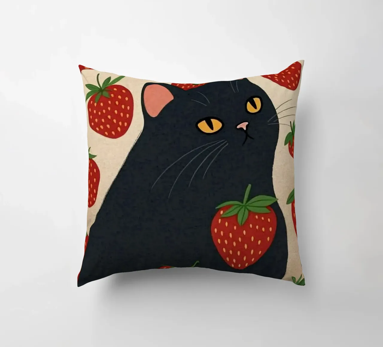 cat with strawberry shape cuscino da comura