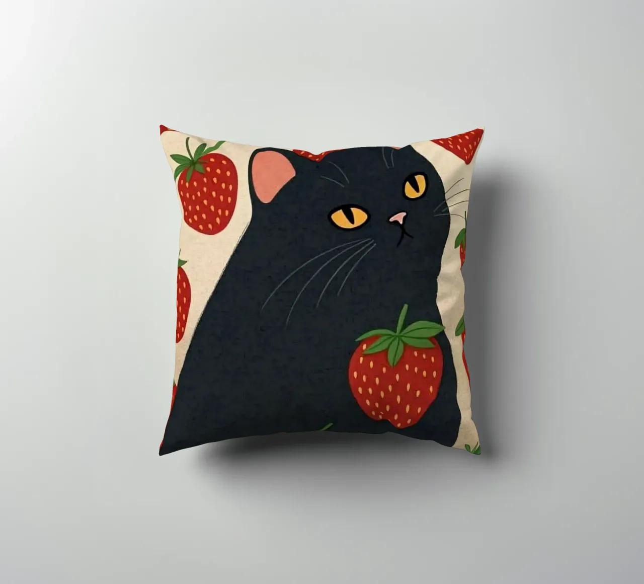 cat with strawberry shape cuscino da comura