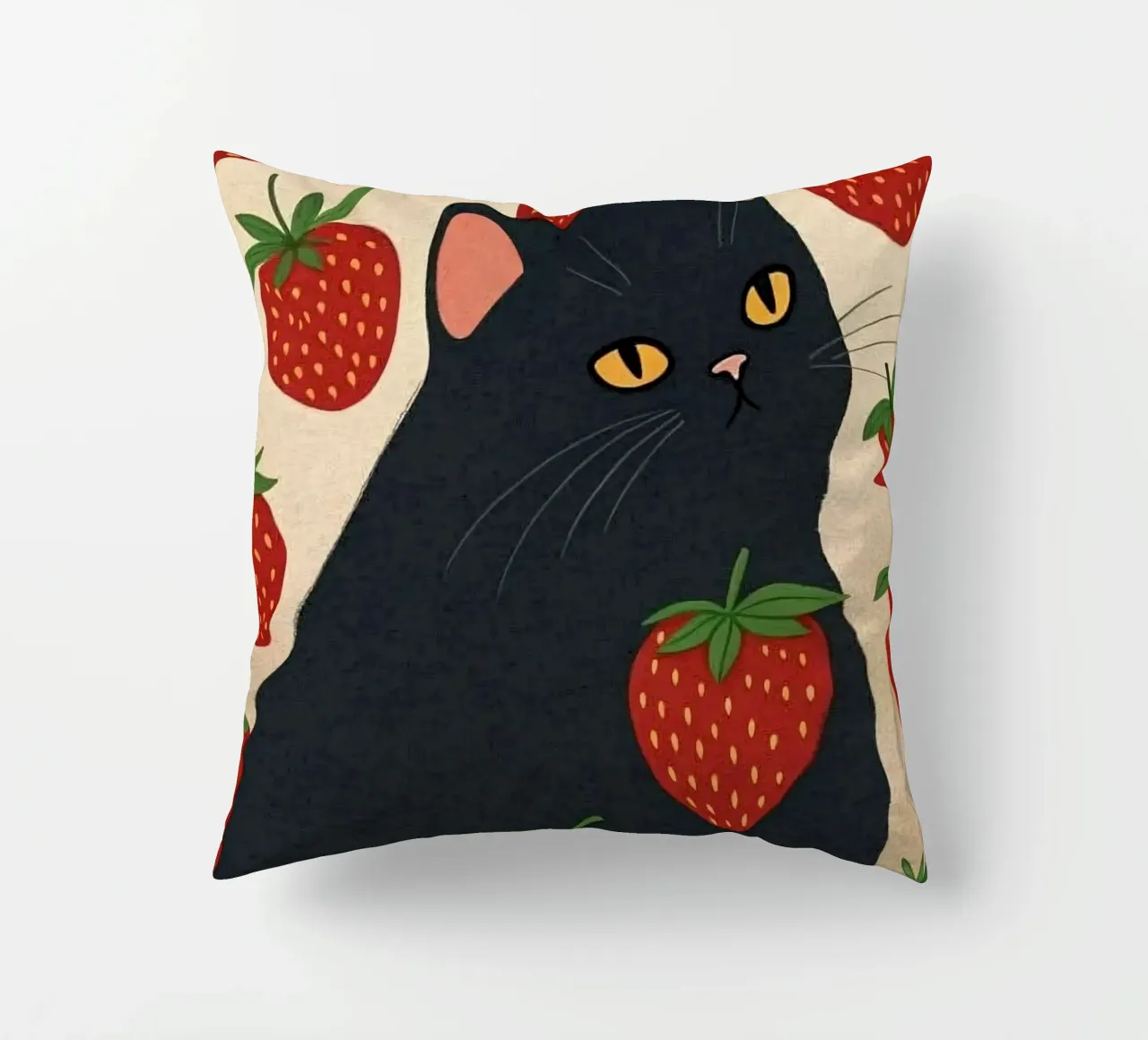 cat with strawberry shape cuscino da comura