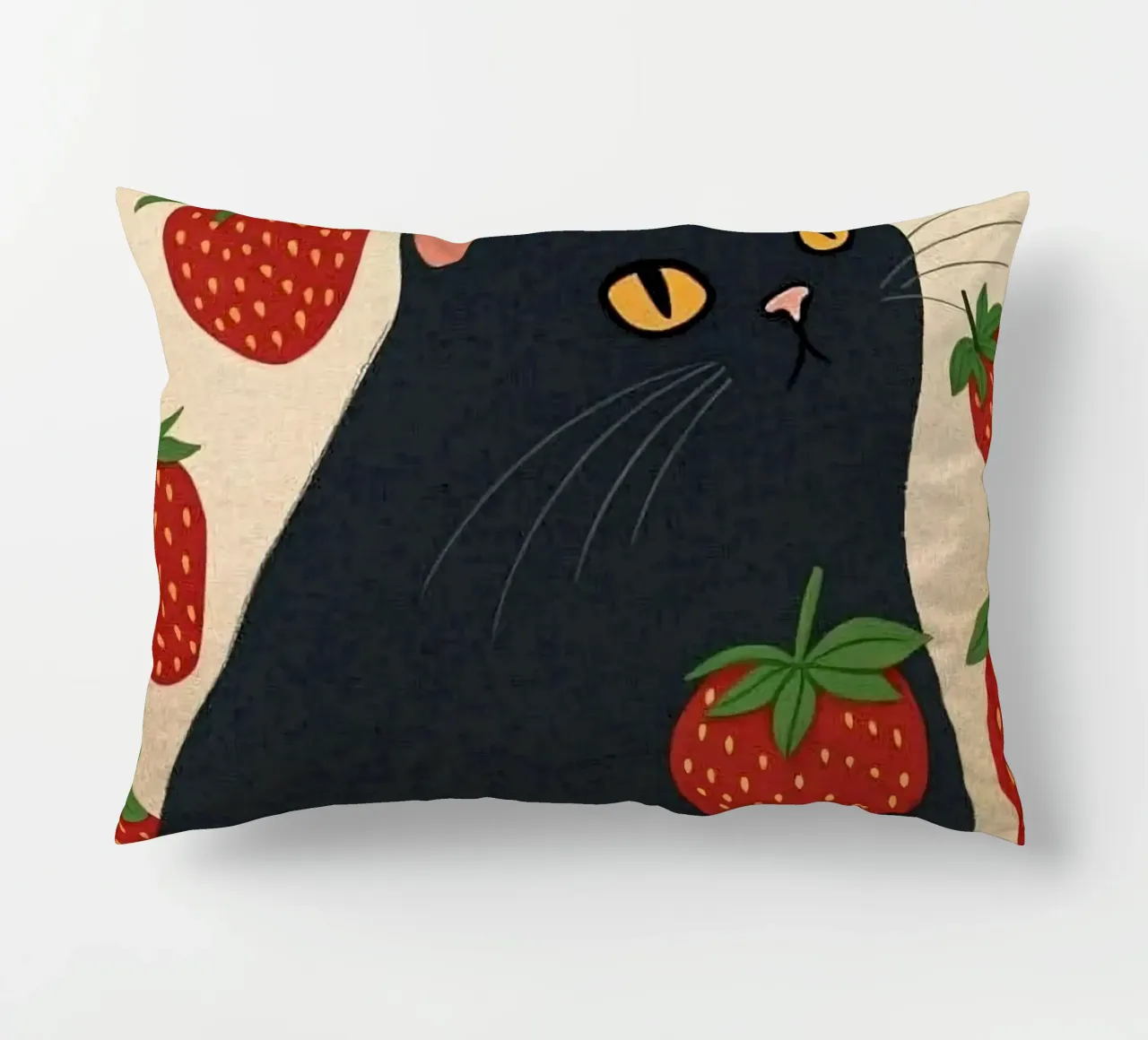 cat with strawberry shape cuscino da comura