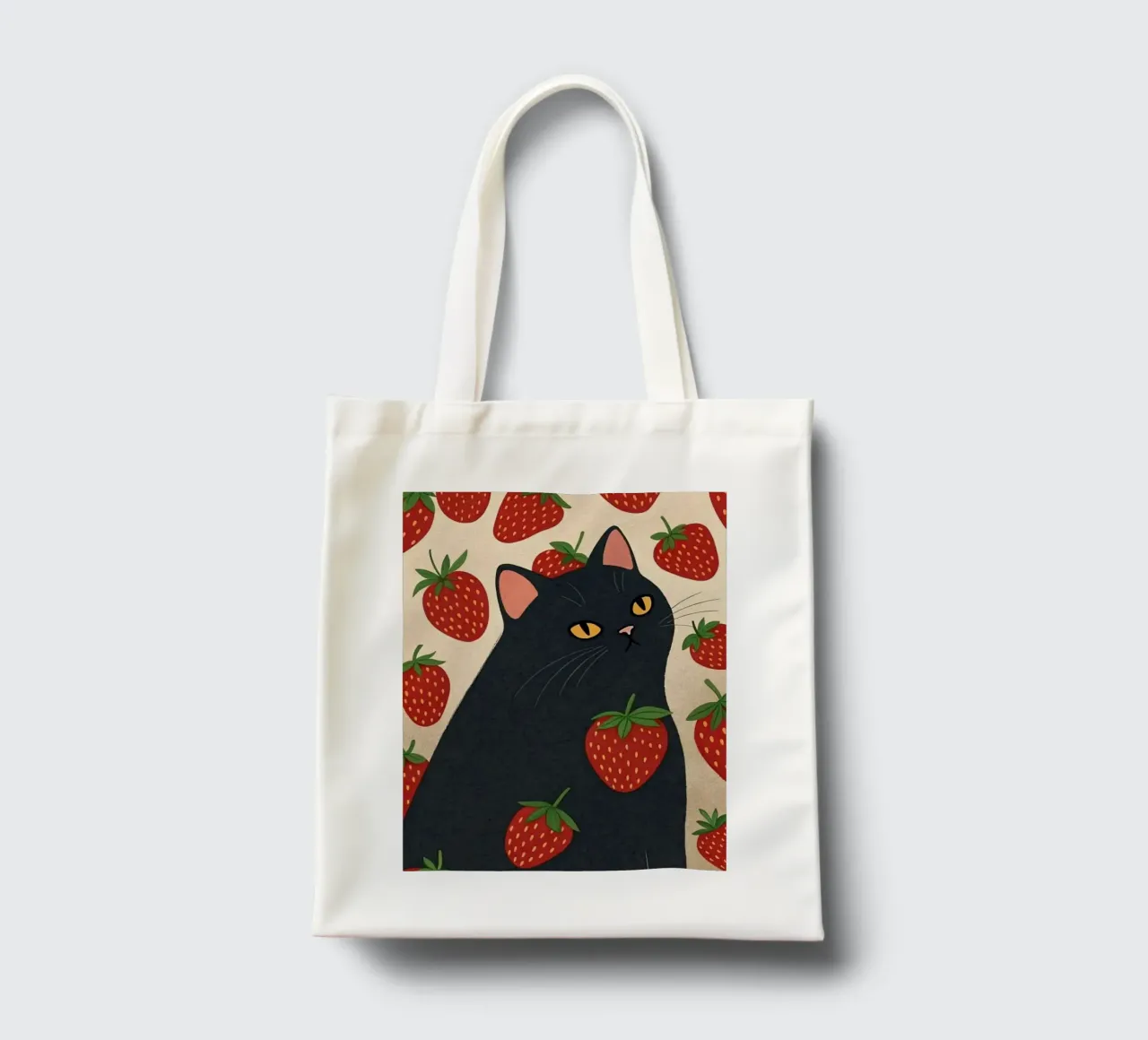 cat with strawberry shape borsa in juta da comura