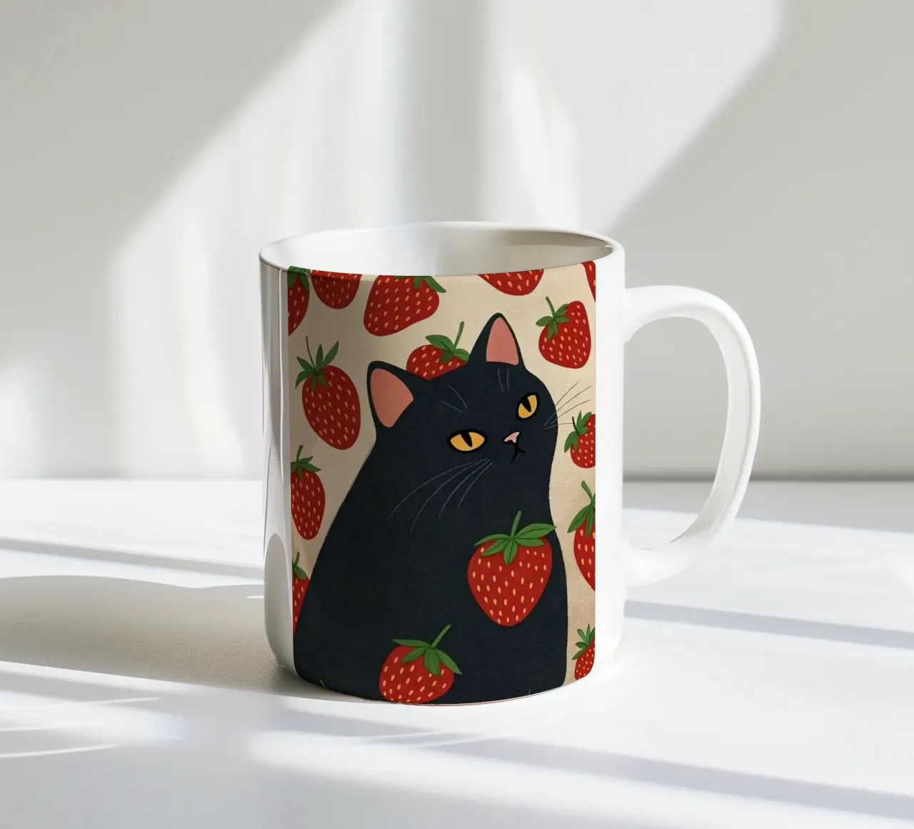 cat with strawberry shape tazza in ceramica da comura
