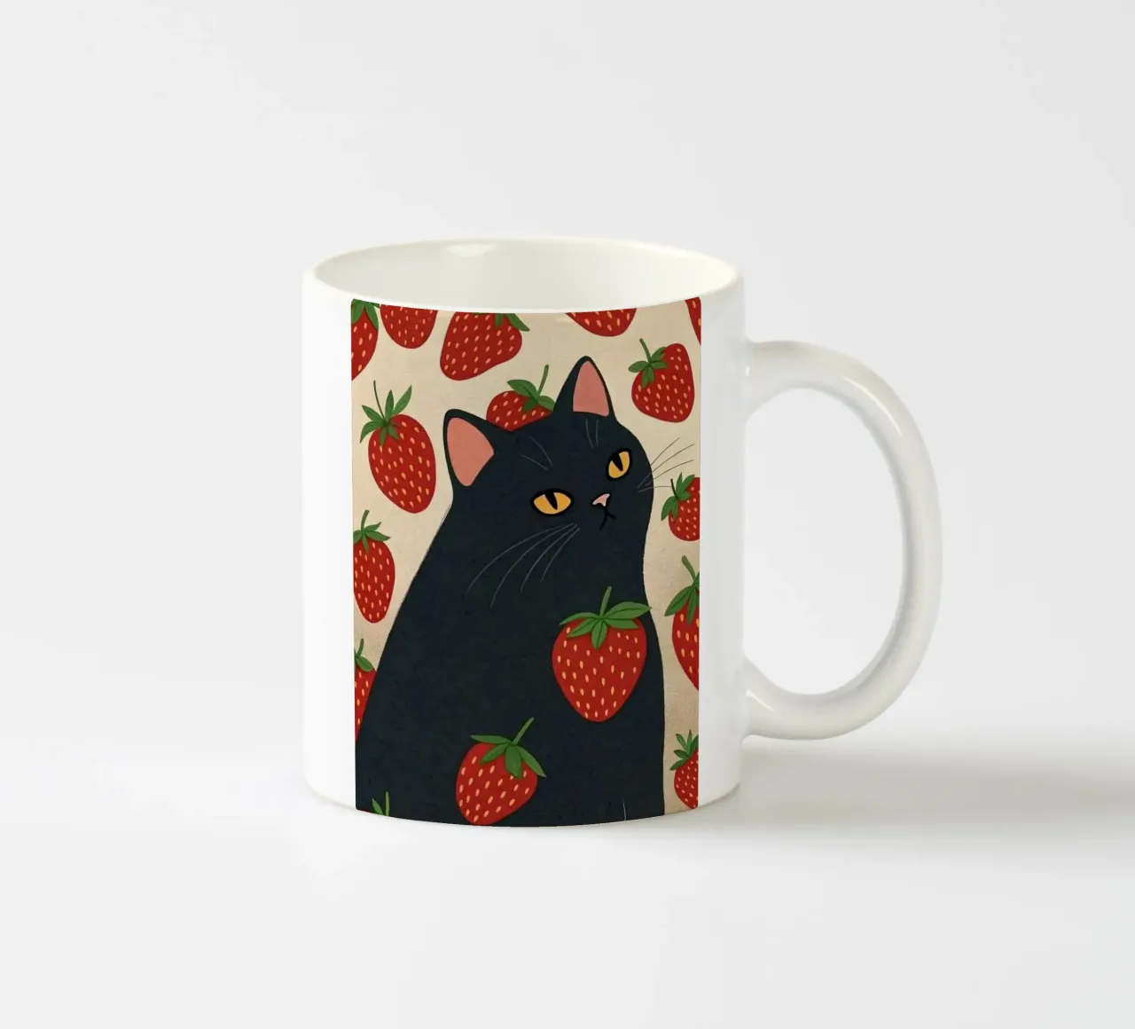 cat with strawberry shape tazza in ceramica da comura