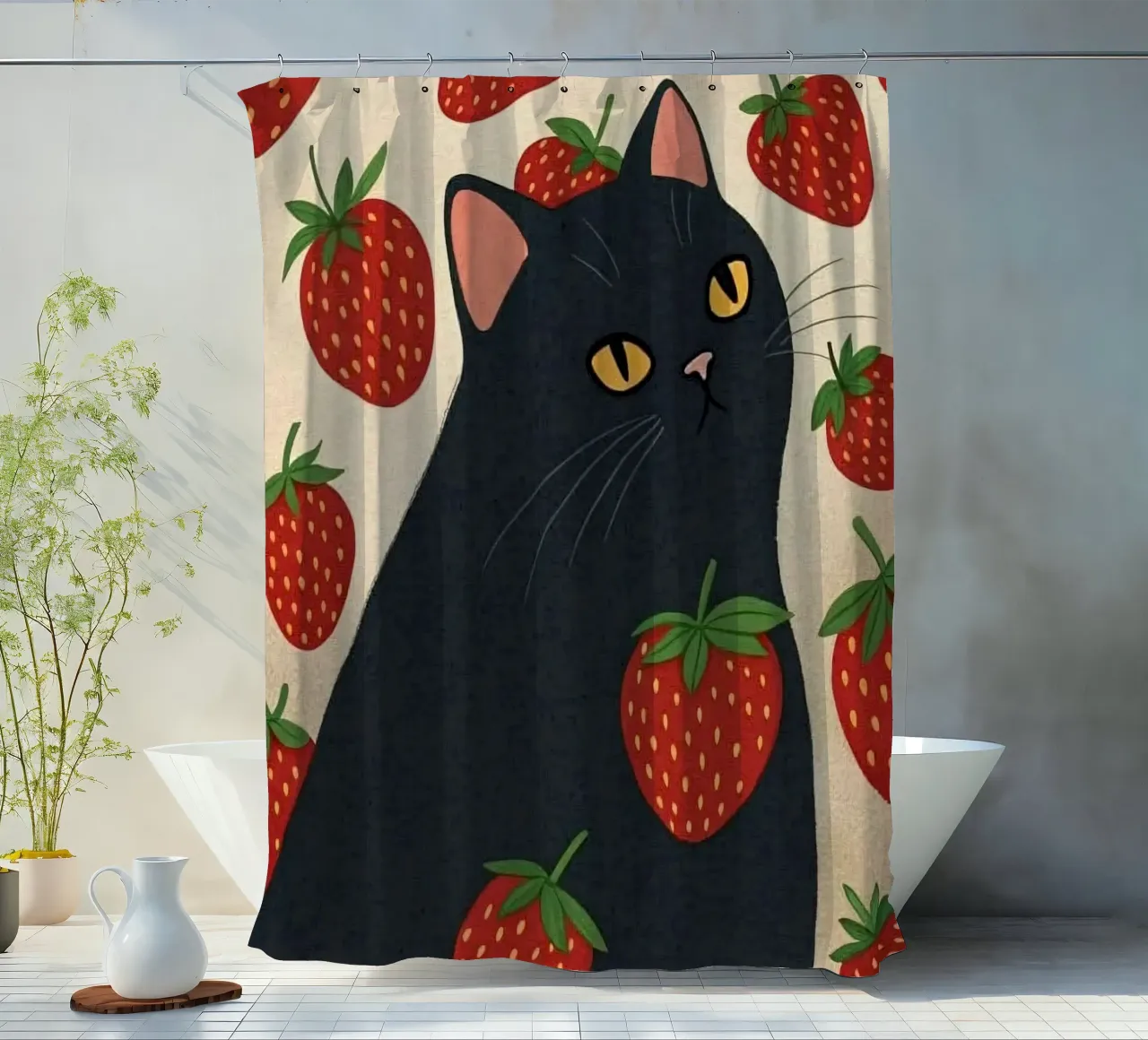 cat with strawberry shape tenda da doccia da comura