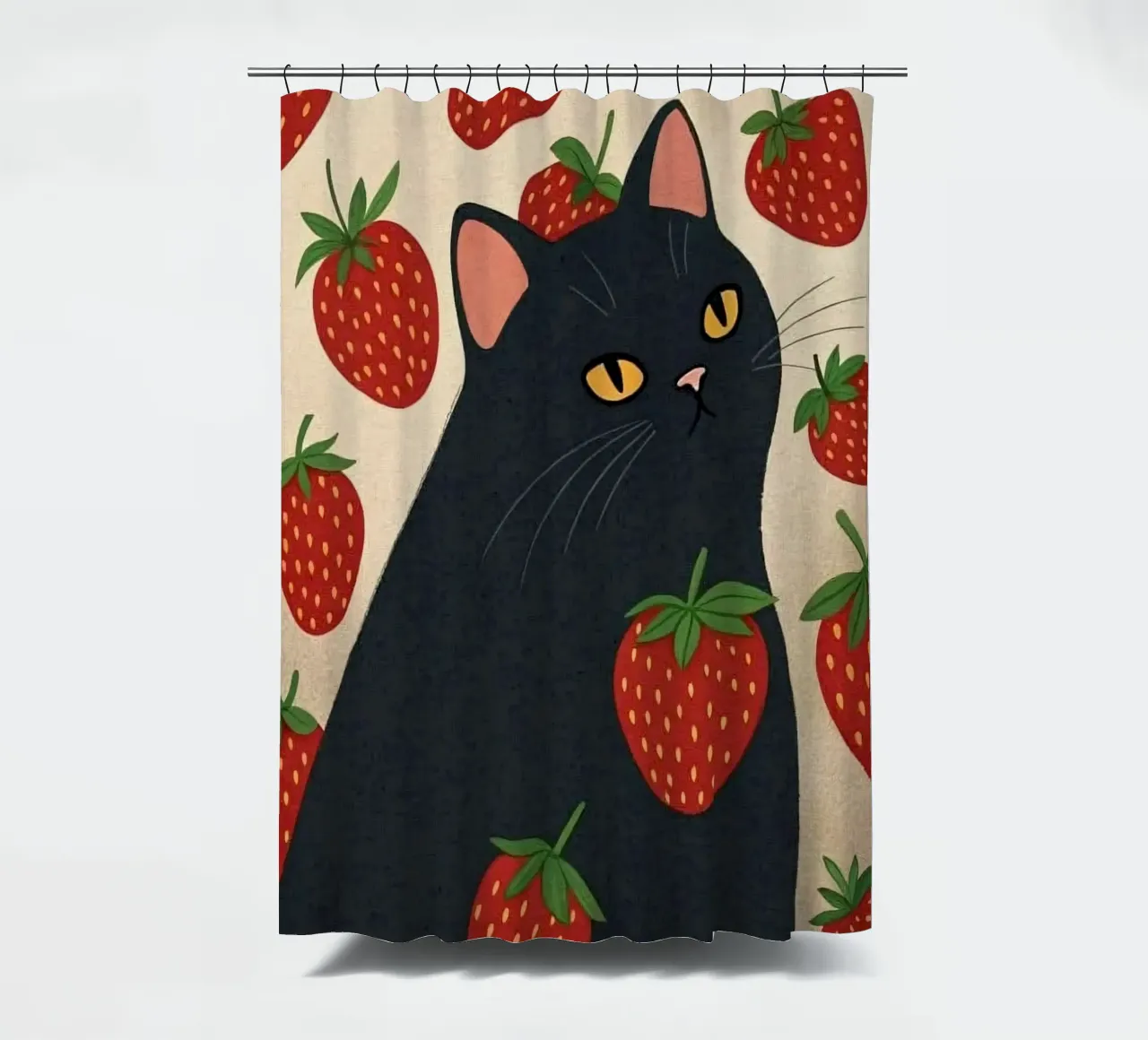 cat with strawberry shape tenda da doccia da comura