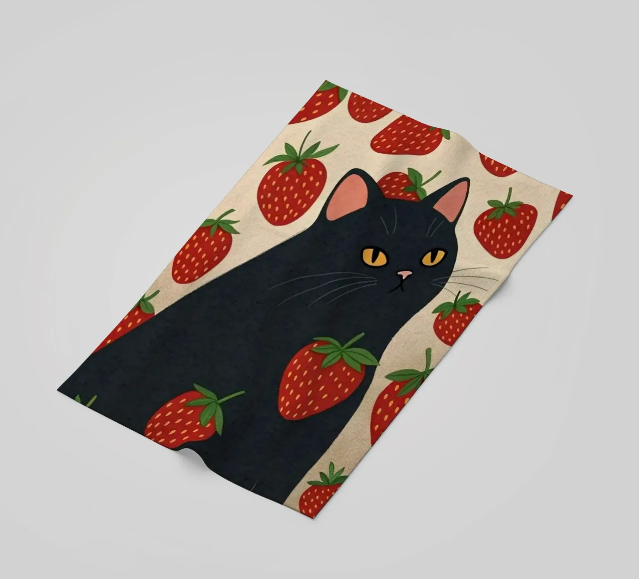 cat with strawberry shape telo mare da comura
