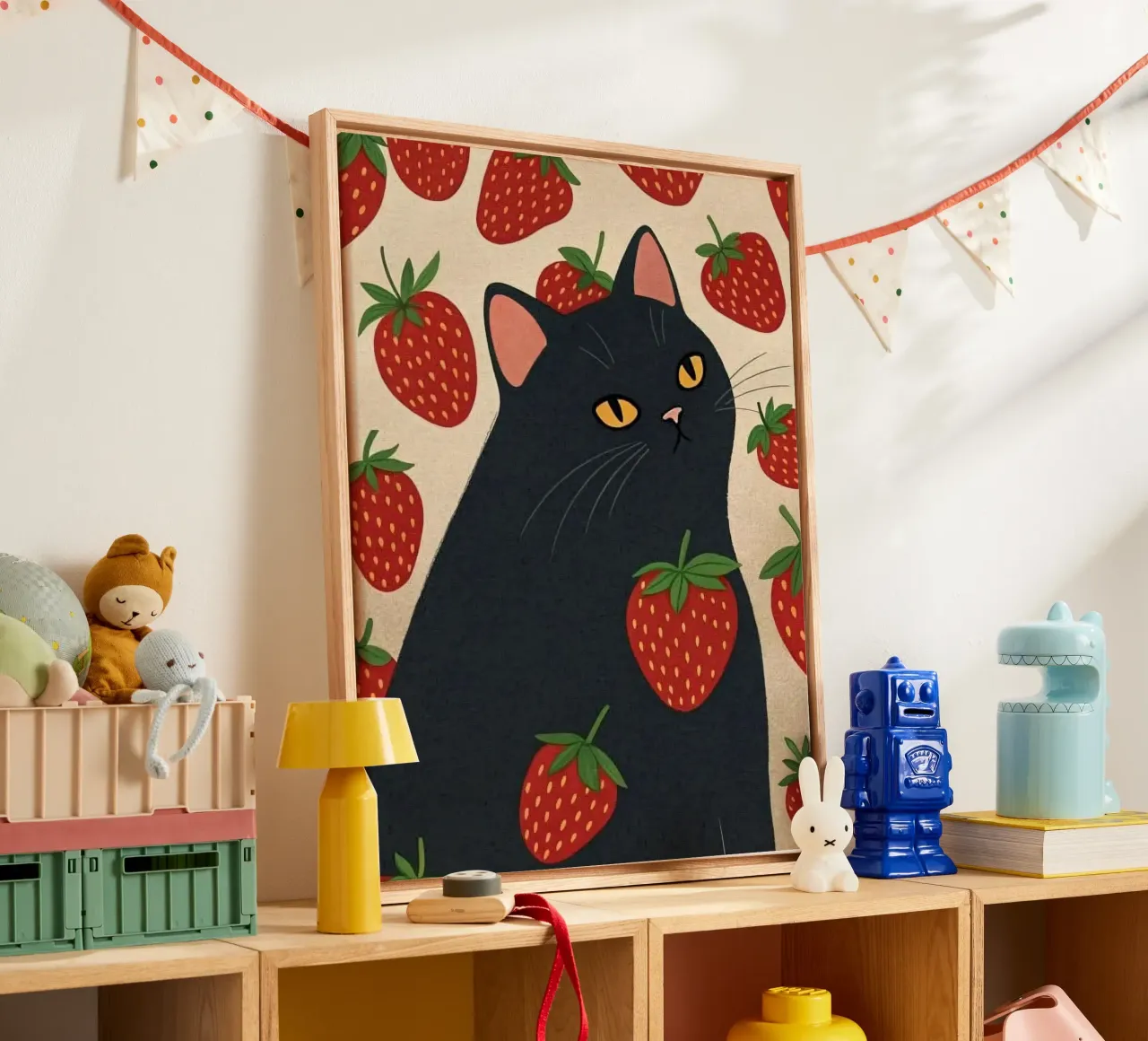 cat with strawberry shape tela da comura