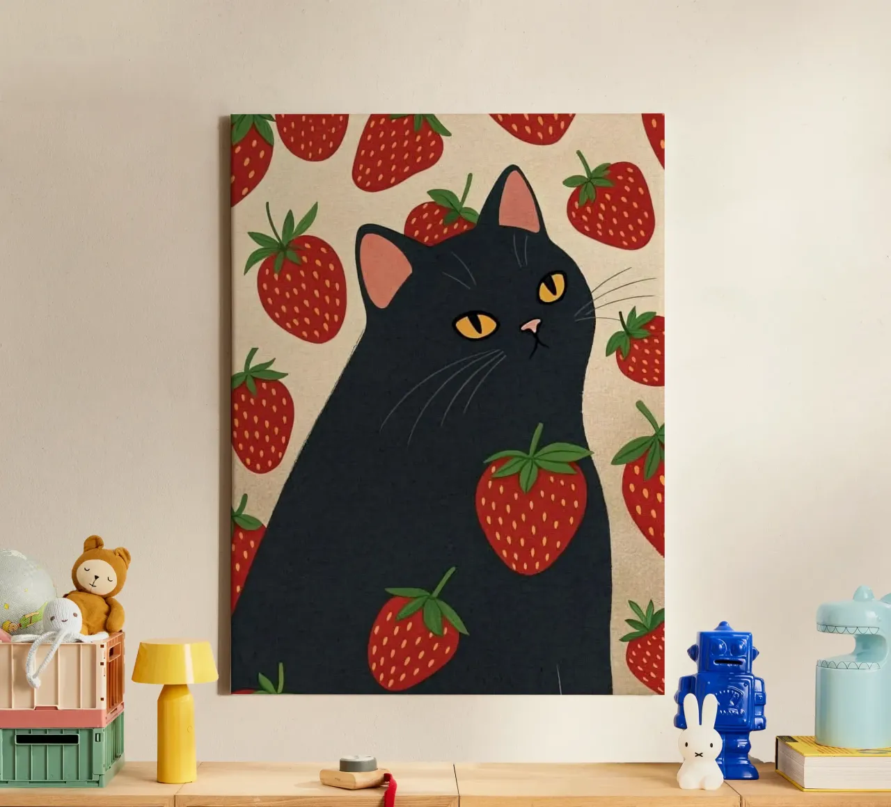 cat with strawberry shape tela da comura