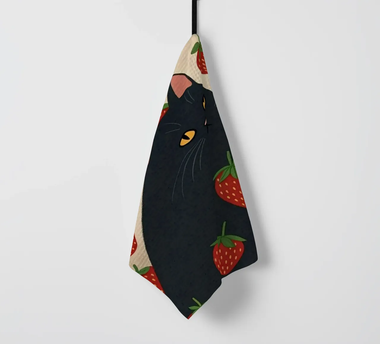 cat with strawberry shape canovaccio da cucina da comura