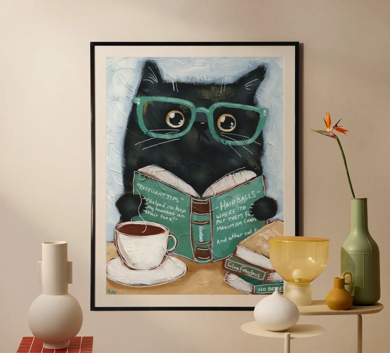 Lecture des chats poster avec cadre en aluminium de Arjun