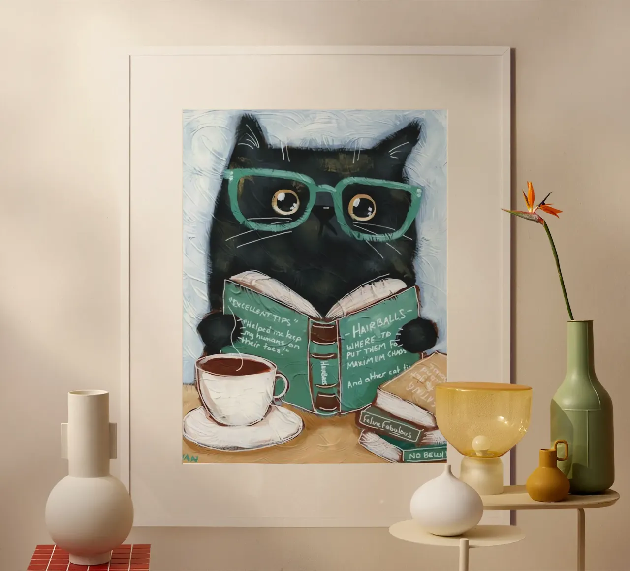 Lecture des chats poster avec cadre en aluminium de Arjun