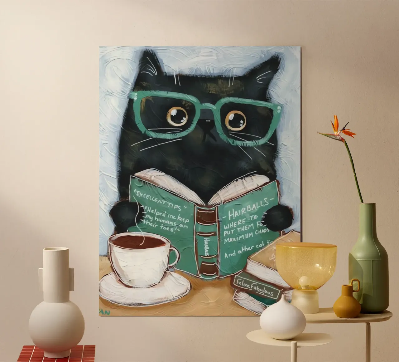 Lecture des chats poster avec cadre en aluminium de Arjun