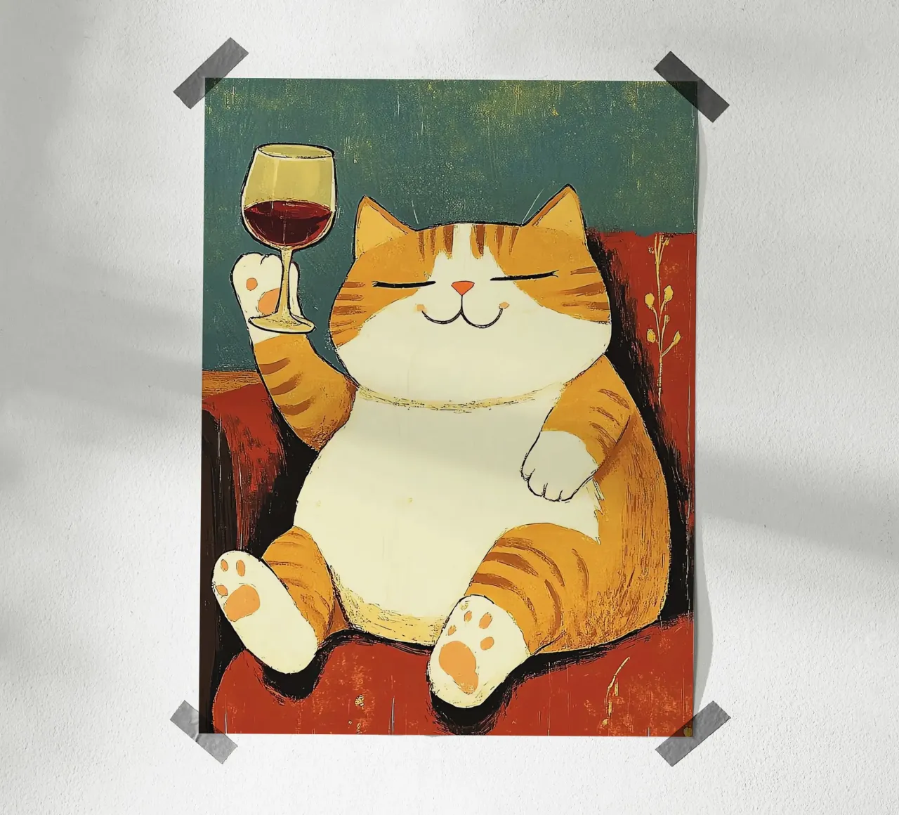 Un gatto grasso giace sul divano poster da Arjun