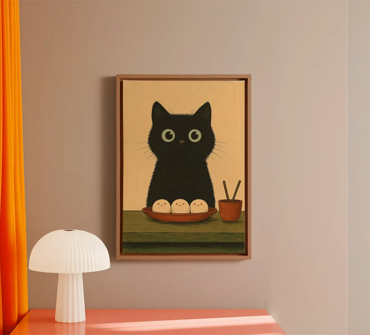 Adorabile gatto nero sushi tela con Cornice a cassetta da Arjun