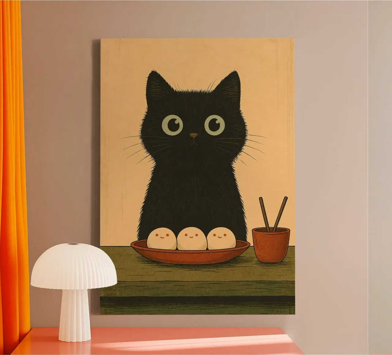 Adorabile gatto nero sushi tela con Cornice a cassetta da Arjun
