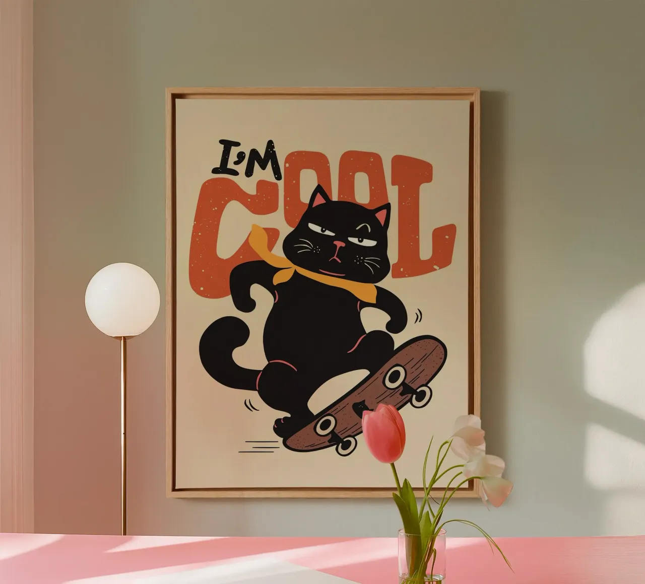 Zwarte kat op skateboard canvas met Baklijst van Arjun