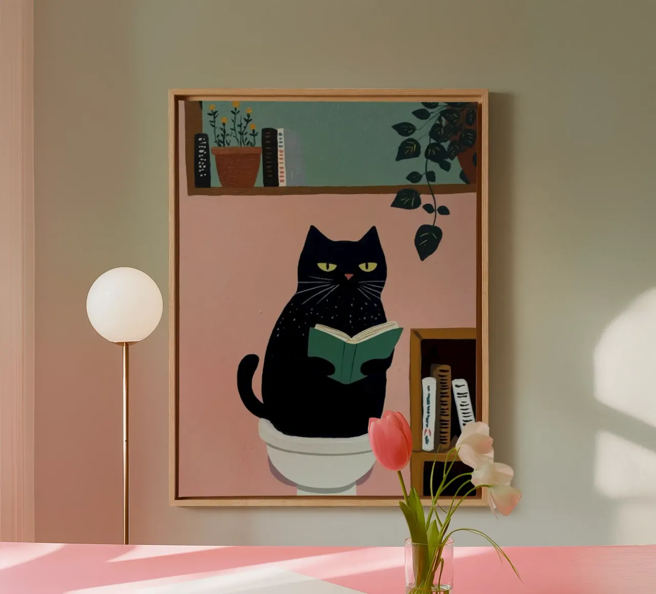 cat read book on toilet canvas met Baklijst van sophiaz