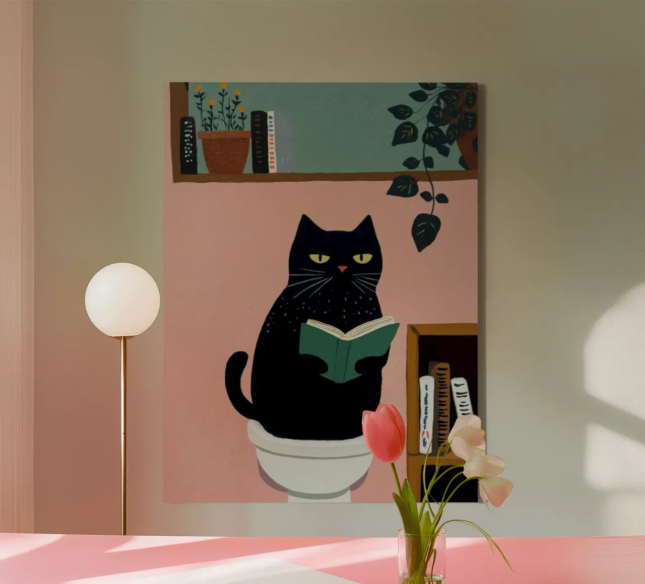 cat read book on toilet canvas met Baklijst van sophiaz