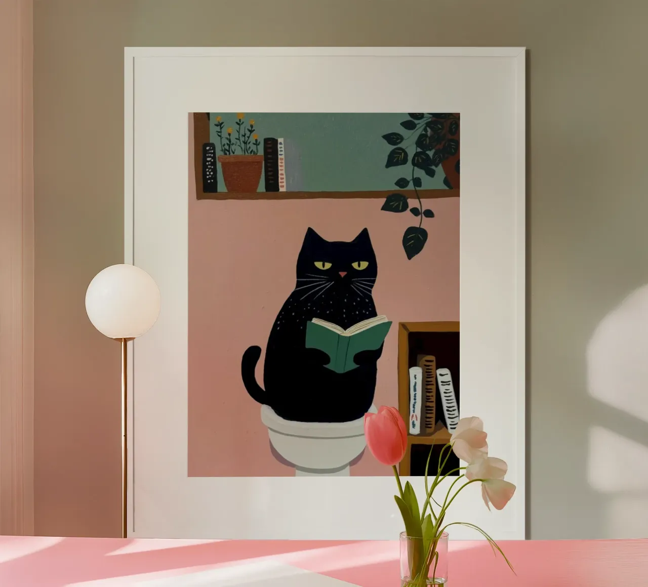 cat read book on toilet Poster mit Holzrahmen von sophiaz