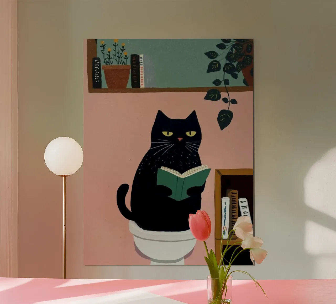 cat read book on toilet Poster mit Holzrahmen von sophiaz