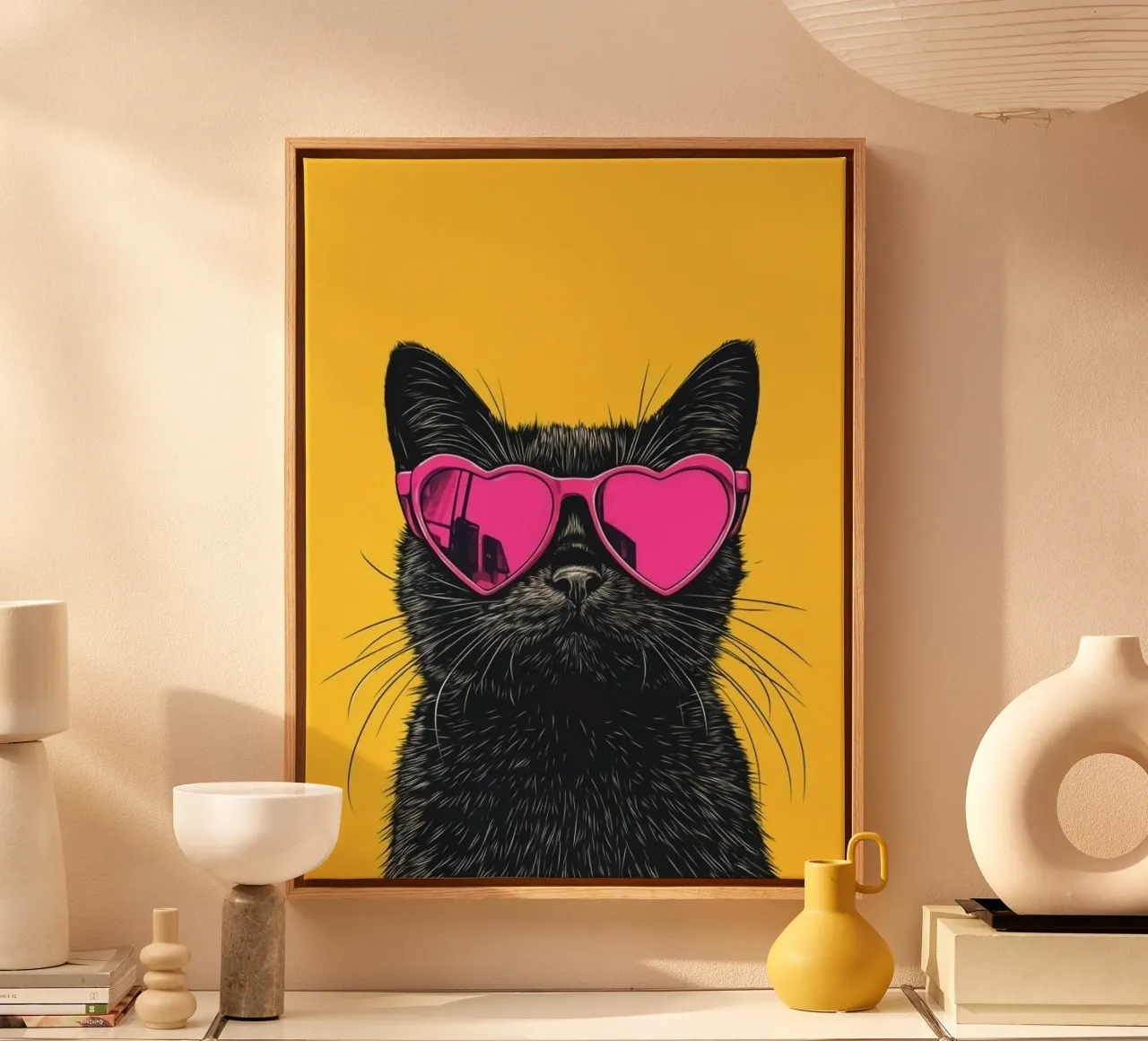 cat with pink heart glasses lienzo con Marco flotante de sophiaz