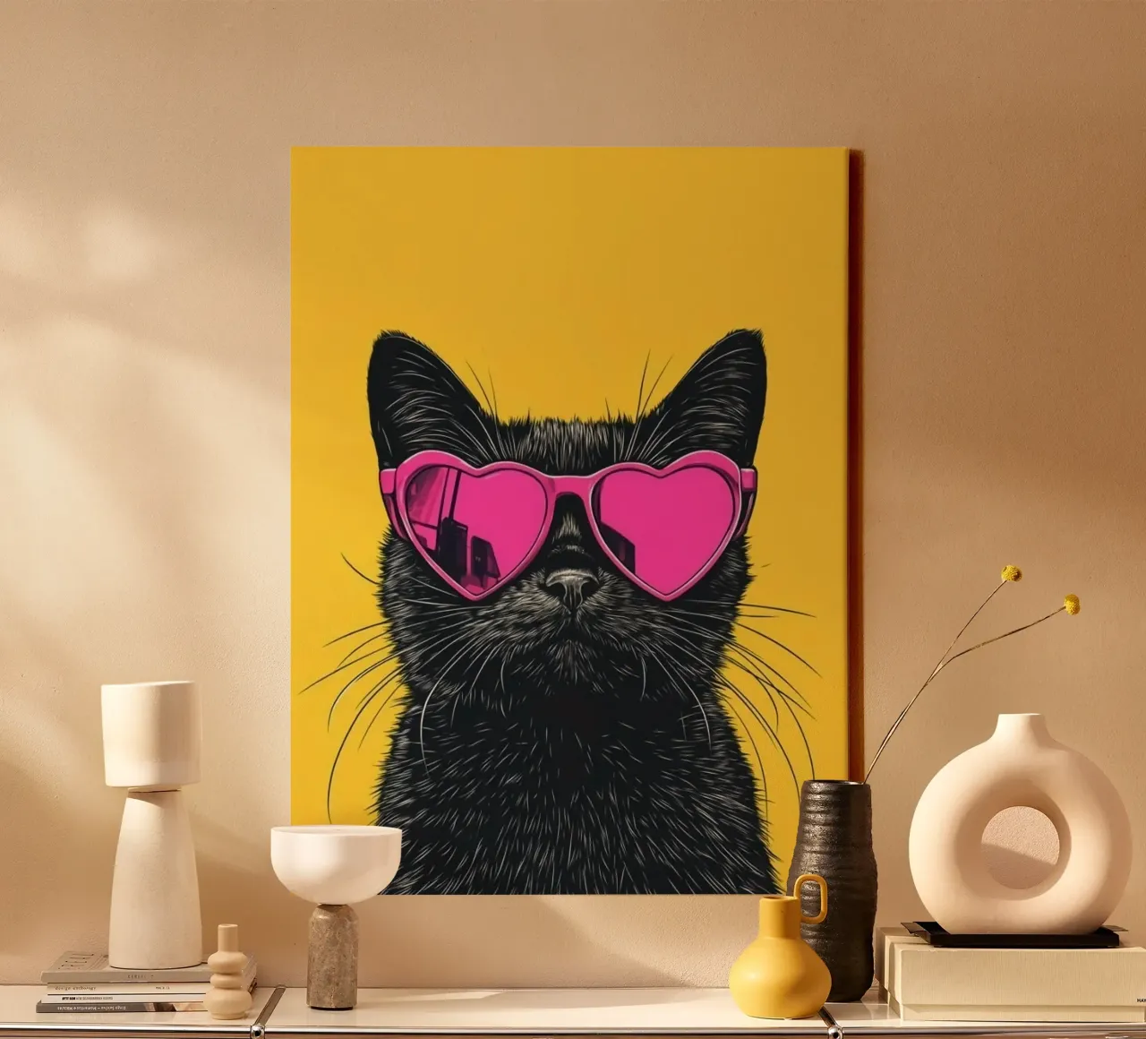 cat with pink heart glasses lienzo con Marco flotante de sophiaz