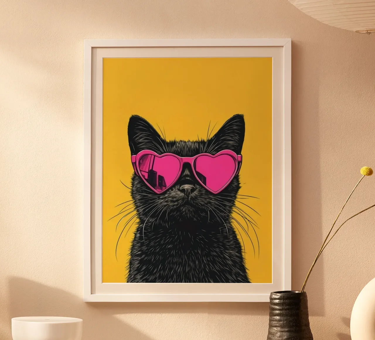 cat with pink heart glasses poster con telaio in plastica da sophiaz