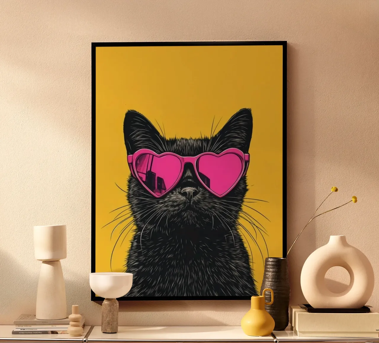 cat with pink heart glasses poster con telaio in plastica da sophiaz