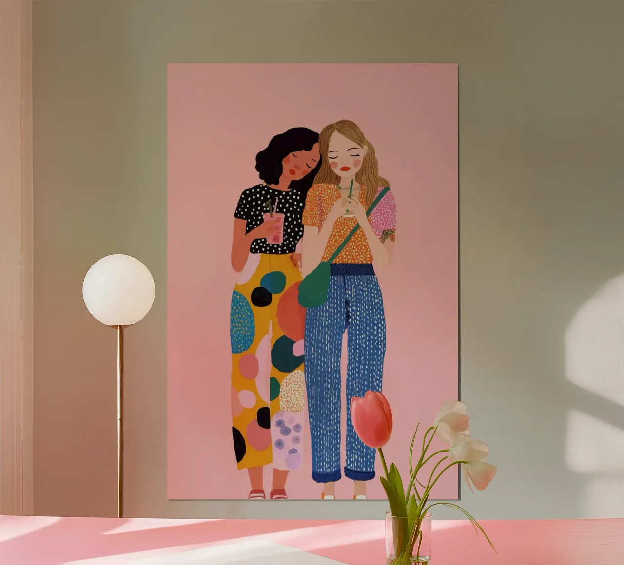 friend girl with color clothes poster con telaio in alluminio da mardaven